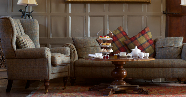 Afternoon Tea set up on a table inside Headlam Hall Hotel